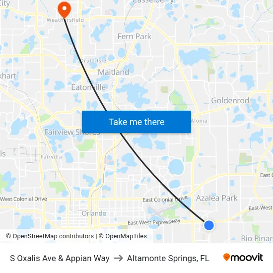 S Oxalis Ave & Appian Way to Altamonte Springs, FL map