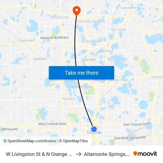 W Livingston St & N Orange Ave to Altamonte Springs, FL map