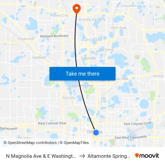 N Magnolia Ave & E Washington St to Altamonte Springs, FL map