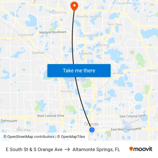 E South St & S Orange Ave to Altamonte Springs, FL map