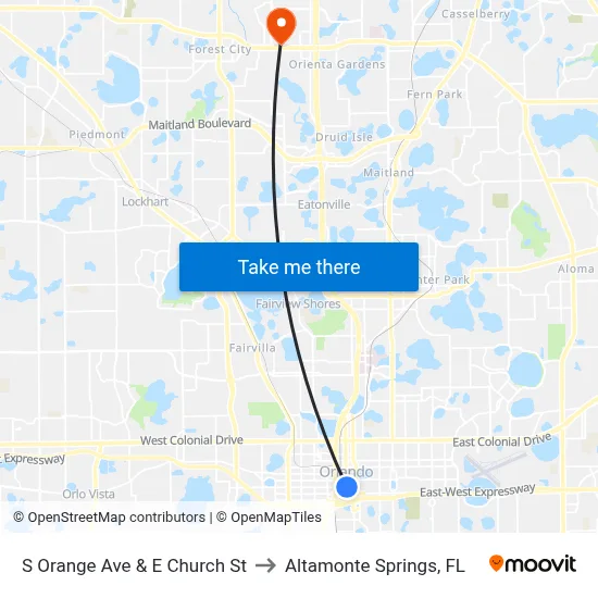 S Orange Ave & E Church St to Altamonte Springs, FL map