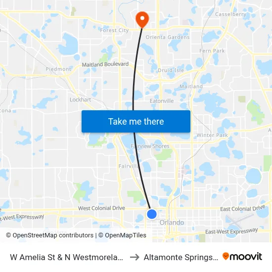 W Amelia St & N Westmoreland Dr to Altamonte Springs, FL map