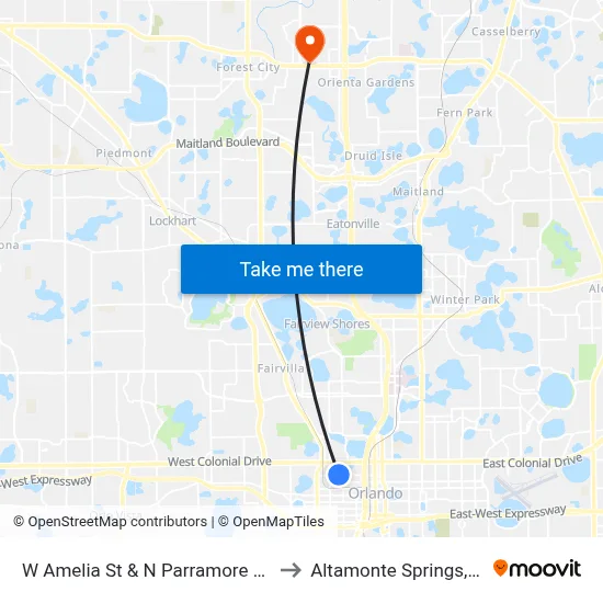 W Amelia St & N Parramore Ave to Altamonte Springs, FL map