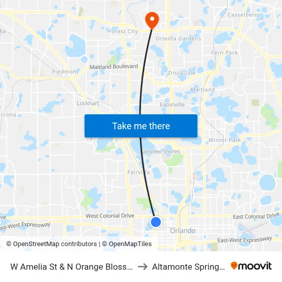 W Amelia St & N Orange Blossom Trl to Altamonte Springs, FL map