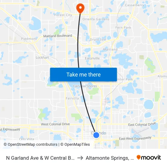 N Garland Ave & W Central Blvd to Altamonte Springs, FL map