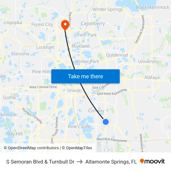 S Semoran Blvd & Turnbull Dr to Altamonte Springs, FL map
