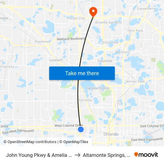 John Young Pkwy & Amelia St to Altamonte Springs, FL map