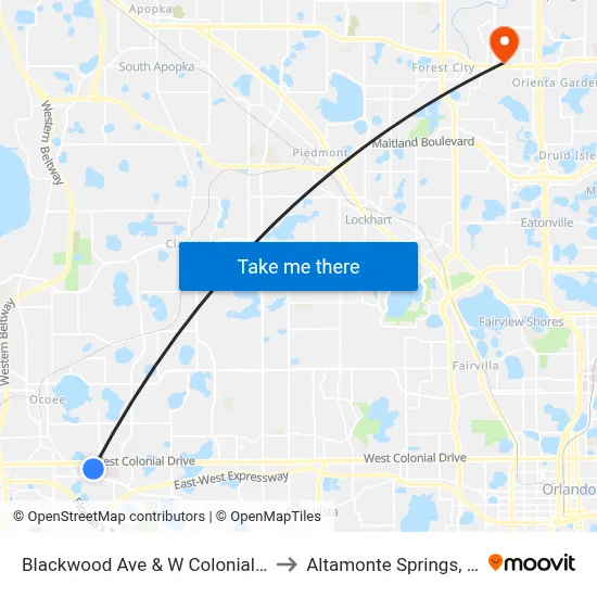 Blackwood Ave & W Colonial Dr to Altamonte Springs, FL map