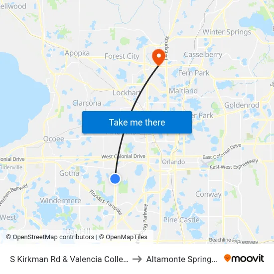 S Kirkman Rd & Valencia College Dr to Altamonte Springs, FL map