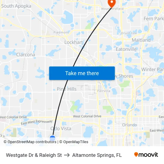 Westgate Dr & Raleigh St to Altamonte Springs, FL map