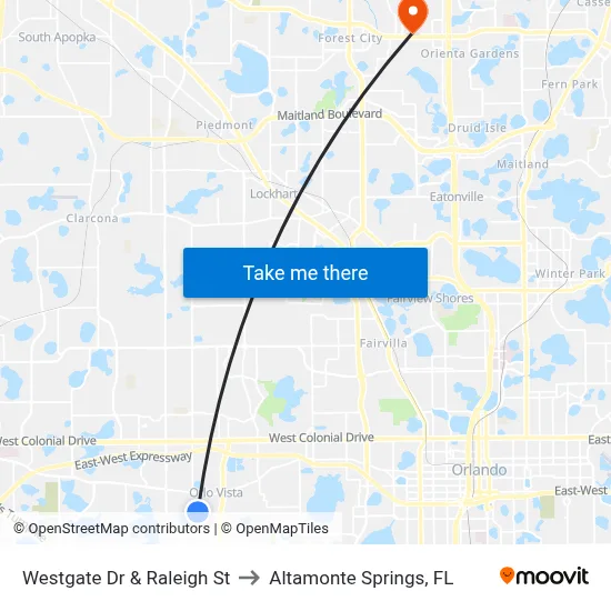 Westgate Dr & Raleigh St to Altamonte Springs, FL map