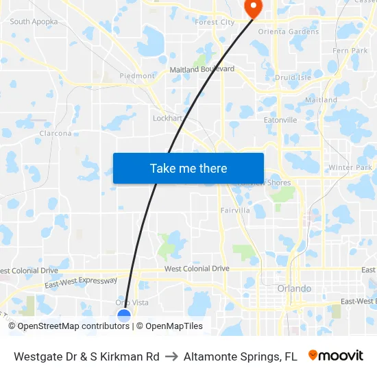 Westgate Dr & S Kirkman Rd to Altamonte Springs, FL map
