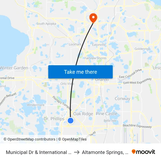 Municipal Dr & International Dr to Altamonte Springs, FL map