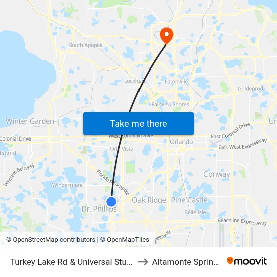 Turkey Lake Rd & Universal Studios Plz to Altamonte Springs, FL map