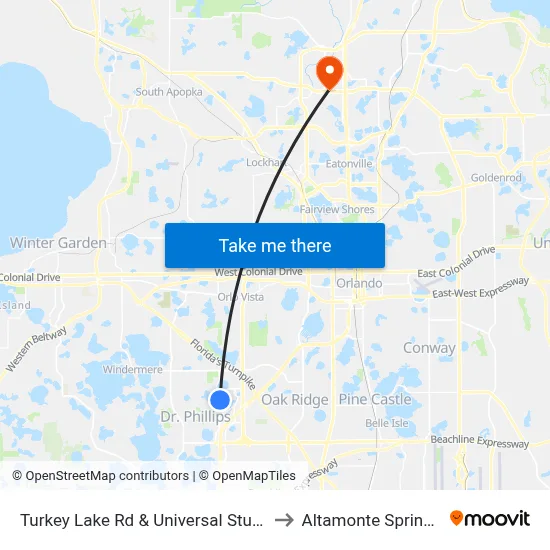 Turkey Lake Rd & Universal Studios Plz to Altamonte Springs, FL map
