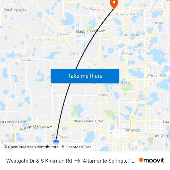Westgate Dr & S Kirkman Rd to Altamonte Springs, FL map