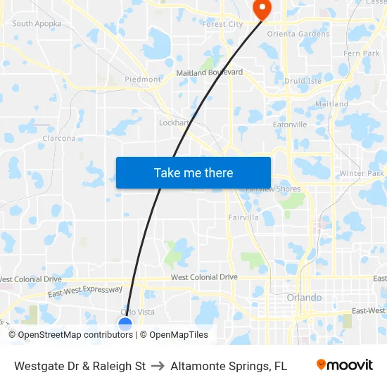 Westgate Dr & Raleigh St to Altamonte Springs, FL map