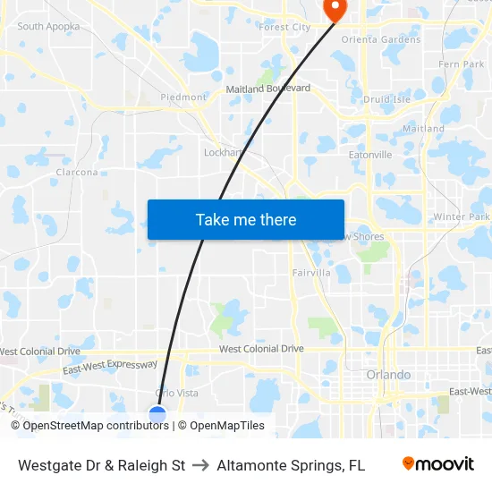 Westgate Dr & Raleigh St to Altamonte Springs, FL map