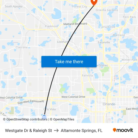 Westgate Dr & Raleigh St to Altamonte Springs, FL map