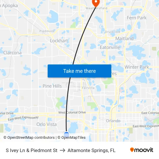 S Ivey Ln & Piedmont St to Altamonte Springs, FL map