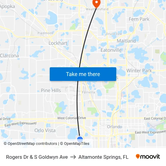 Rogers Dr & S Goldwyn Ave to Altamonte Springs, FL map