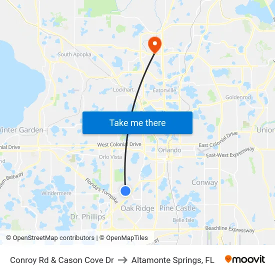Conroy Rd & Cason Cove Dr to Altamonte Springs, FL map