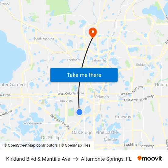 Kirkland Blvd & Mantilla Ave to Altamonte Springs, FL map