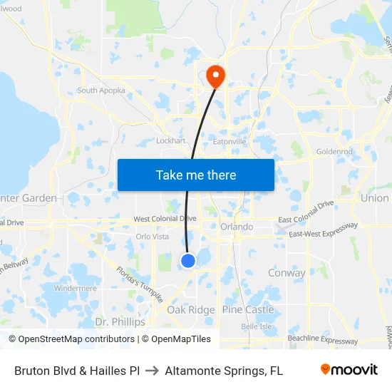 Bruton Blvd & Hailles Pl to Altamonte Springs, FL map
