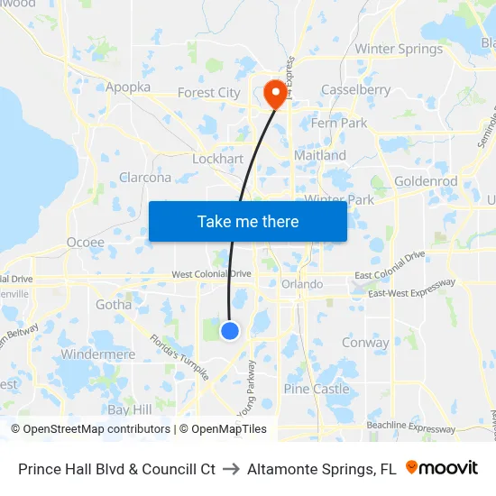 Prince Hall Blvd & Councill Ct to Altamonte Springs, FL map
