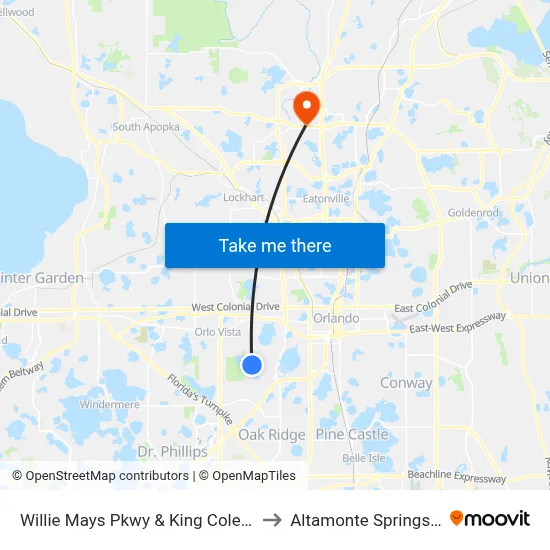 Willie Mays Pkwy & King Cole Blvd to Altamonte Springs, FL map