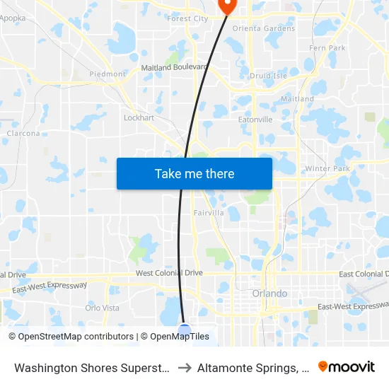Washington Shores Superstop to Altamonte Springs, FL map