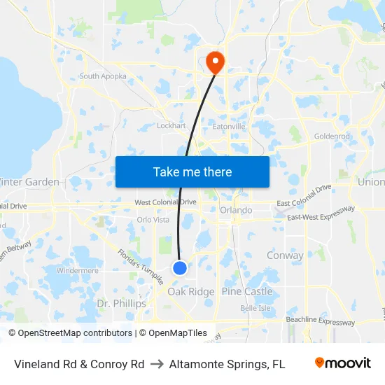 Vineland Rd & Conroy Rd to Altamonte Springs, FL map
