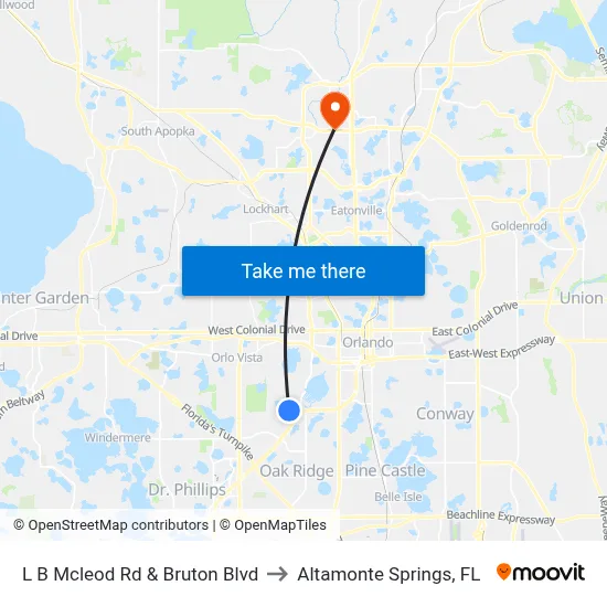 L B Mcleod Rd & Bruton Blvd to Altamonte Springs, FL map