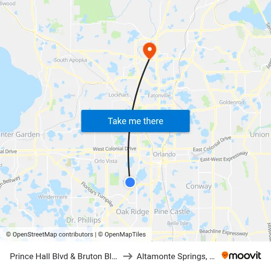 Prince Hall Blvd & Bruton Blvd to Altamonte Springs, FL map