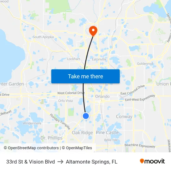 33rd St & Vision Blvd to Altamonte Springs, FL map