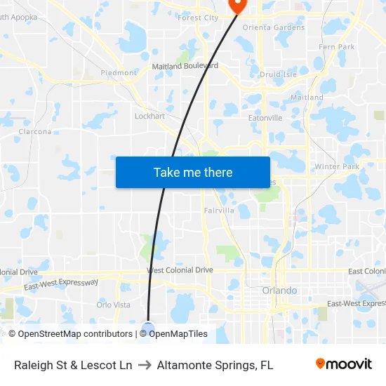 Raleigh St & Lescot Ln to Altamonte Springs, FL map