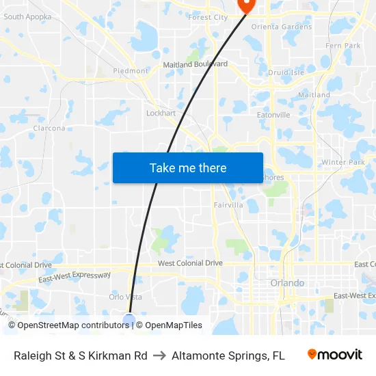Raleigh St & S Kirkman Rd to Altamonte Springs, FL map
