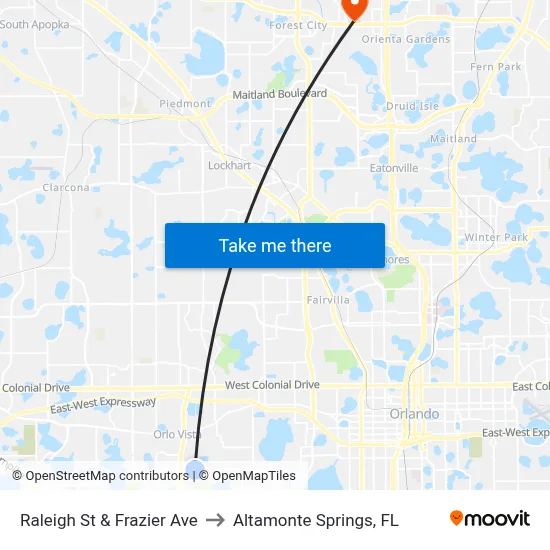 Raleigh St & Frazier Ave to Altamonte Springs, FL map