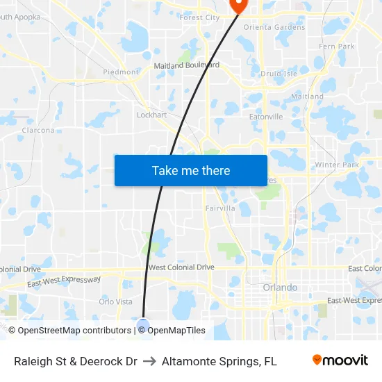 Raleigh St & Deerock Dr to Altamonte Springs, FL map