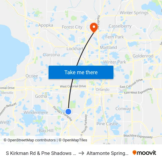 S Kirkman Rd & Pne Shadows Pkwy to Altamonte Springs, FL map