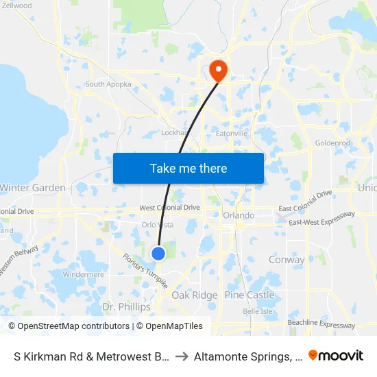 S Kirkman Rd & Metrowest Blvd to Altamonte Springs, FL map