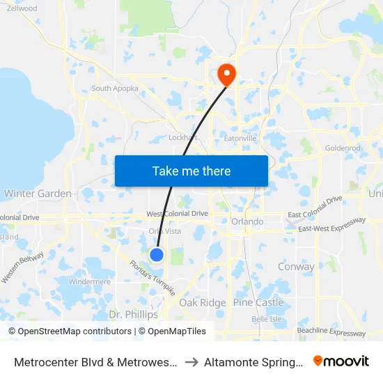 Metrocenter Blvd & Metrowest Blvd to Altamonte Springs, FL map