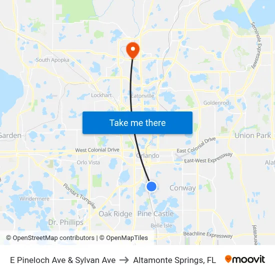 E Pineloch Ave & Sylvan Ave to Altamonte Springs, FL map