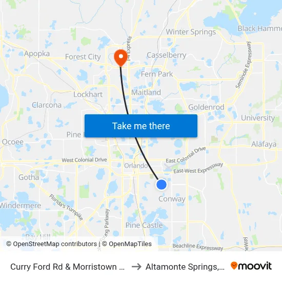 Curry Ford Rd & Morristown Ave to Altamonte Springs, FL map