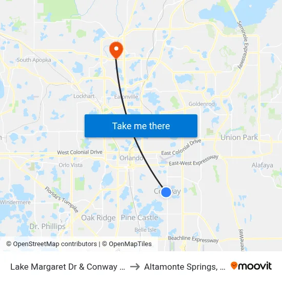 Lake Margaret Dr & Conway Rd to Altamonte Springs, FL map
