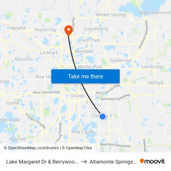 Lake Margaret Dr & Berrywood Dr to Altamonte Springs, FL map