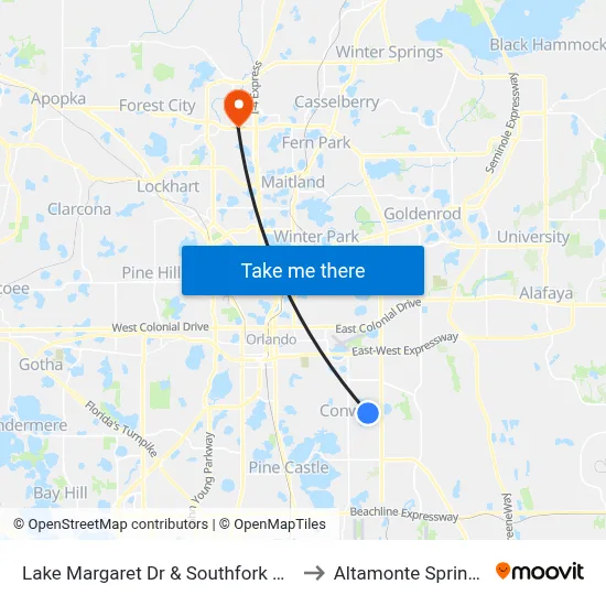 Lake Margaret Dr & Southfork Ranch Dr to Altamonte Springs, FL map
