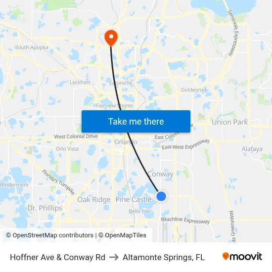 Hoffner Ave & Conway Rd to Altamonte Springs, FL map