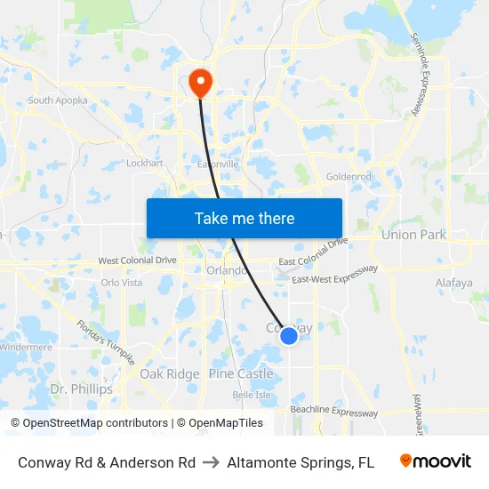 Conway Rd & Anderson Rd to Altamonte Springs, FL map