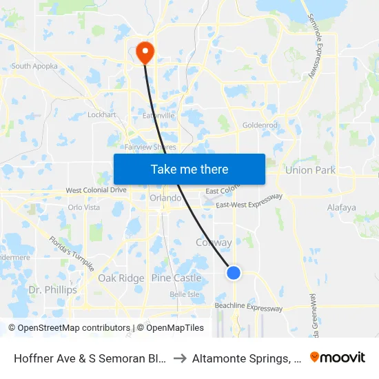 Hoffner Ave & S Semoran Blvd to Altamonte Springs, FL map